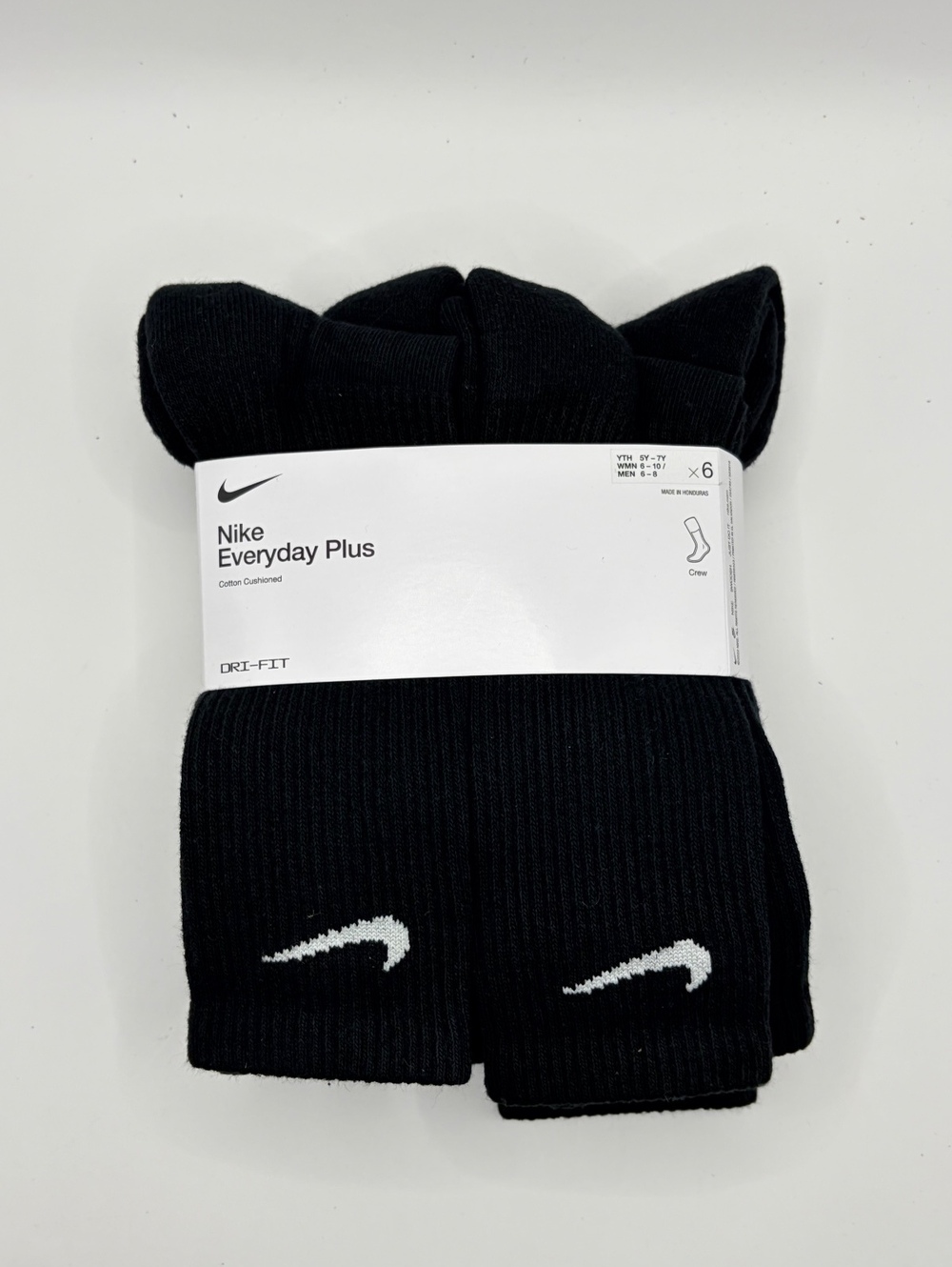 Nike Everyday Plus Black Crew Socks 6-Pack Size Medium